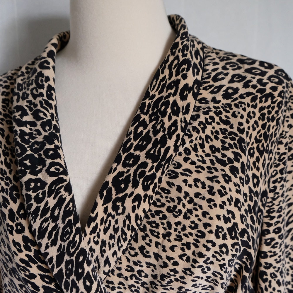 Equipment Leopard Print Faux Wrap Silk Blouse